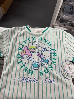 Hello Kitty White & Green Striped Athletic Club Tee